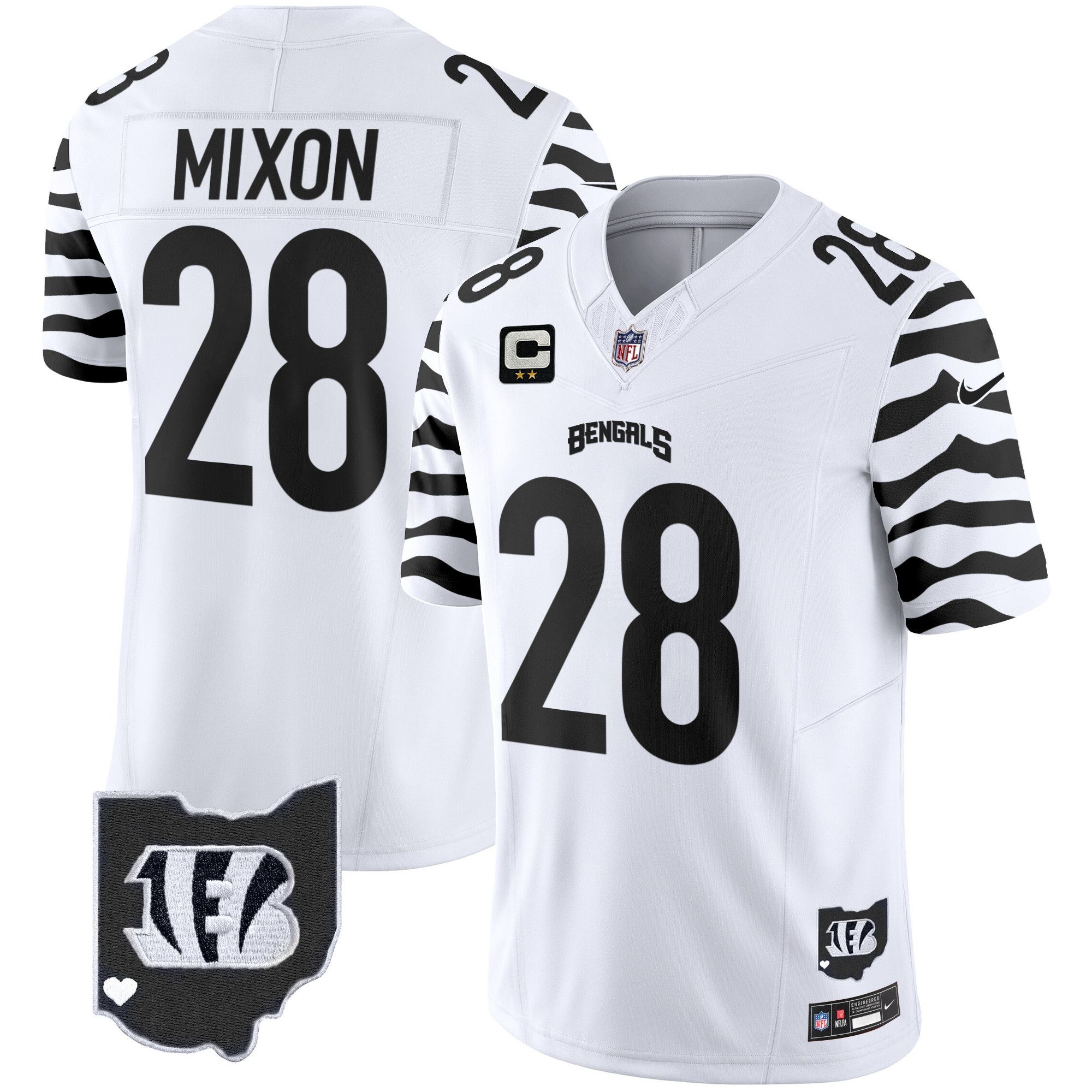 Men Cincinnati Bengals #28 Mixon White 2024 Nike Stripes Vapor Limited NFL Jersey